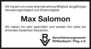 Traueranzeige von Max Salomon von Pegnitz-Zeitung